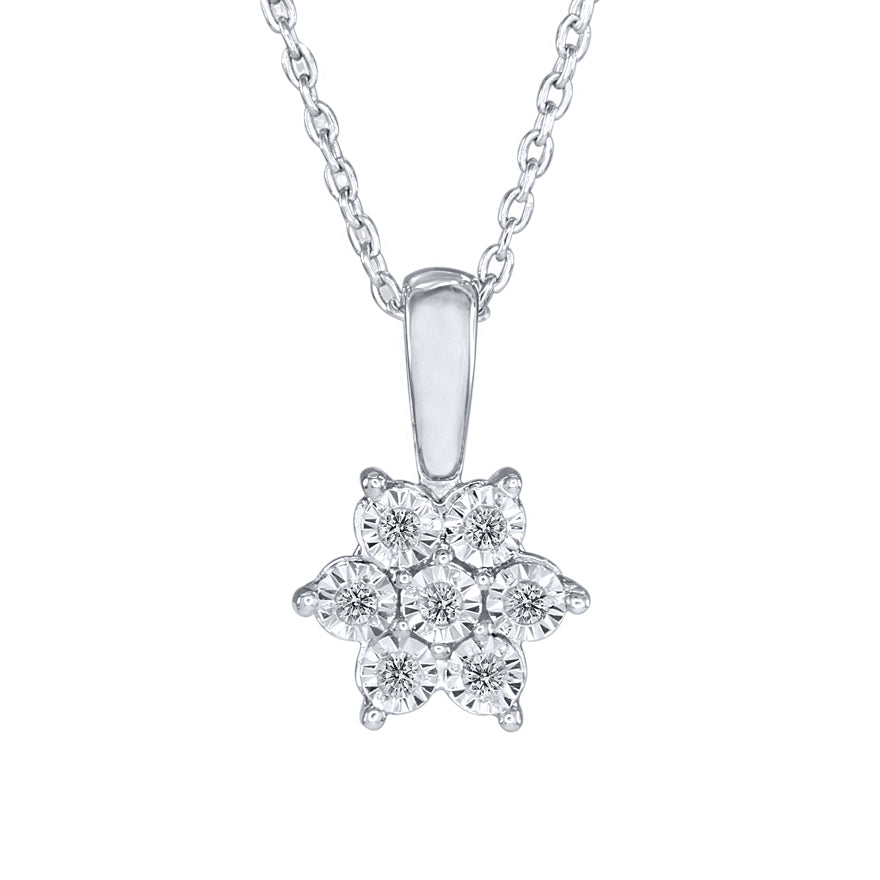 10K White Gold Diamond Cluster Flower Pendant (0.05 ct tw)