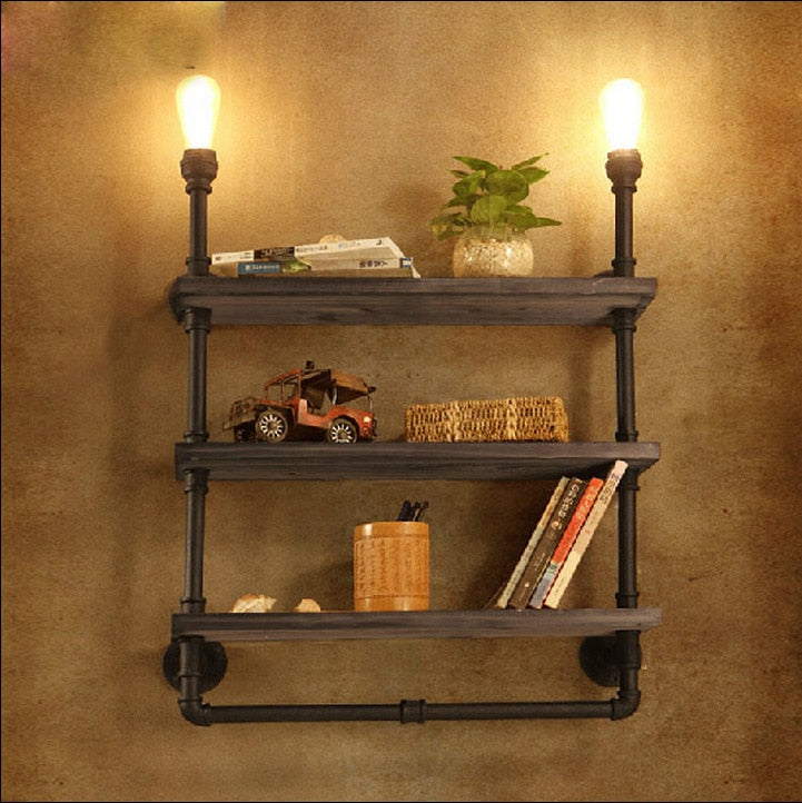 Rustic Water Pipe Bookshelf Lighting Vintiige Com