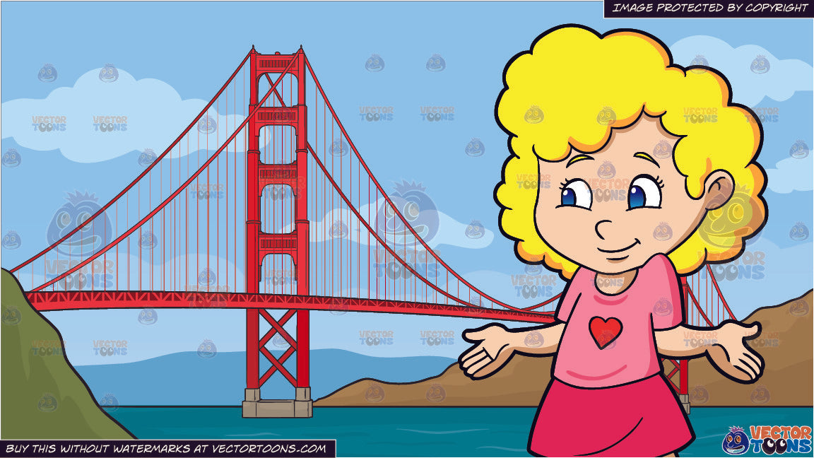 A Bashful Preschool Girl With Curly Hair And The Golden Gate