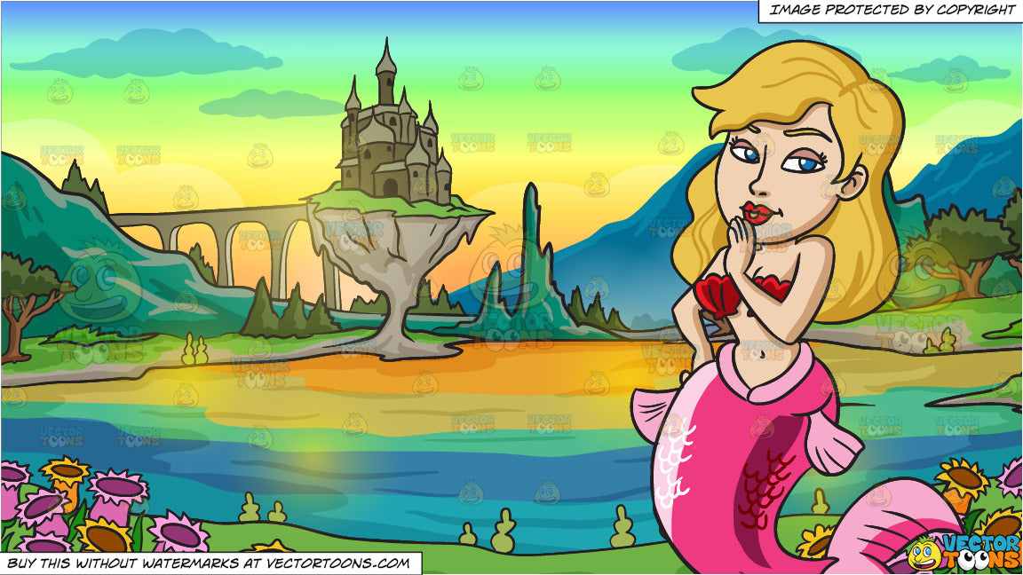 A Beautiful Mermaid Whispering Something And A Castle In A Magical