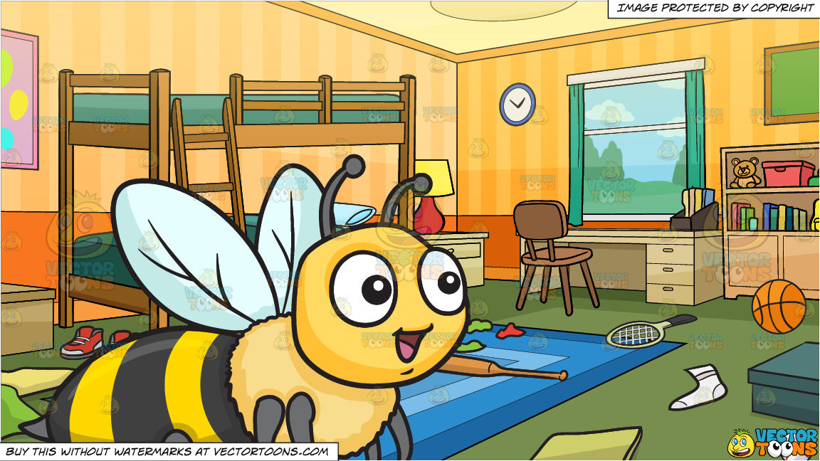 A Bee Fawning In Delight And Messy Kids Bedroom Background