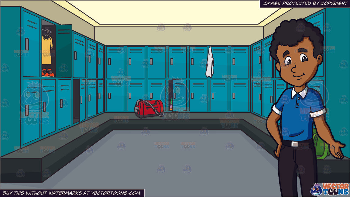 A Black Male High School Student And A Locker Room At A Gym Background