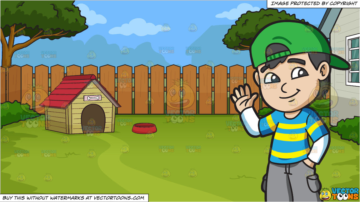 A Boy Greeting His Friends And A Dog House In The Backyard Background Clipart Cartoons By Vectortoons