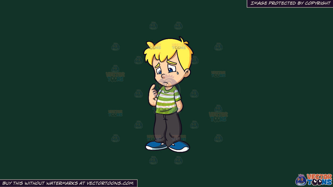 Clipart A Boy Regretting What He Has Done On A Solid Dark Green