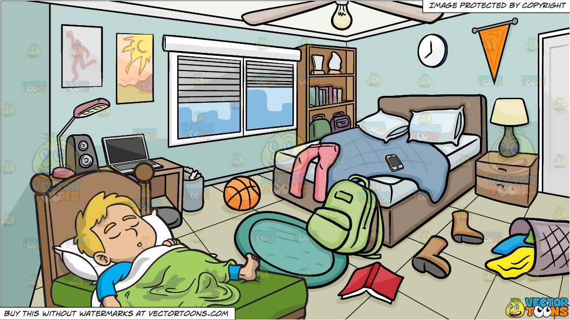 A Boy Sleeping Comfortably And A Messy College Students Bedroom Background
