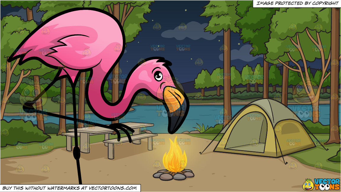 Flamingo Camping Vector