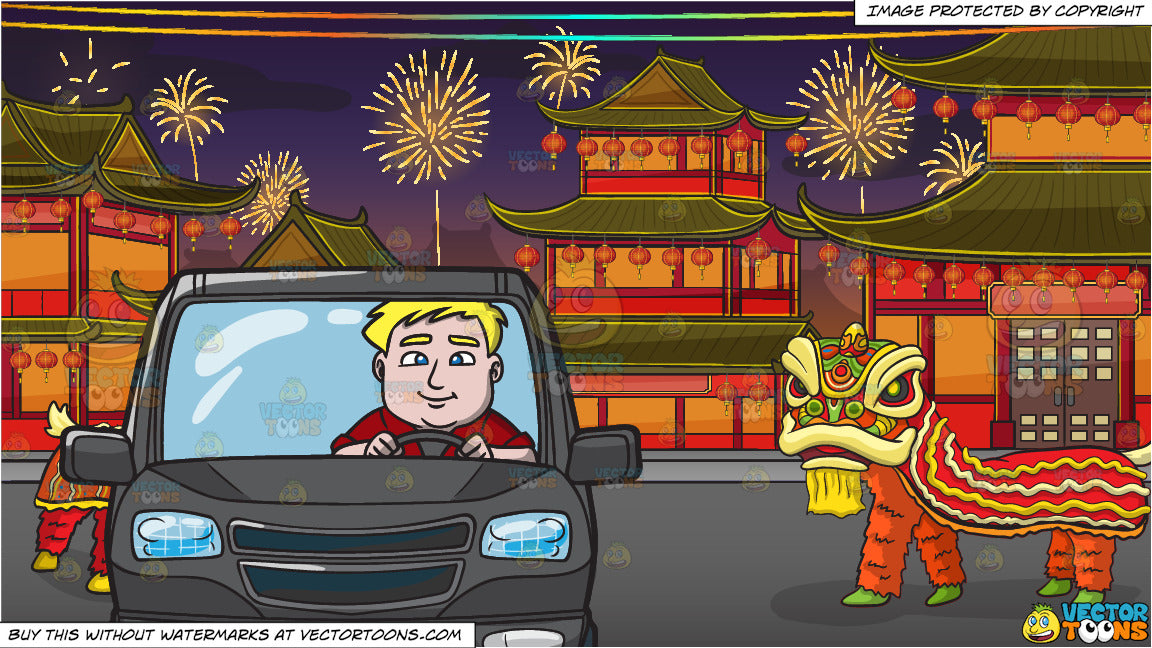 A Chubby Blonde Man Driving A Black Suv And Chinese New Year