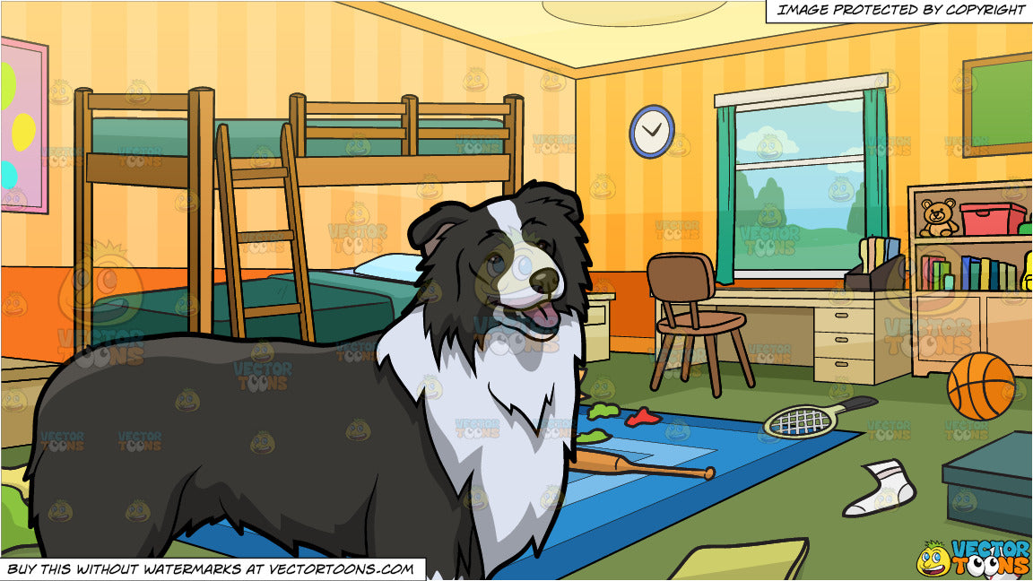 A Cute Collie Dog And Messy Kids Bedroom Background