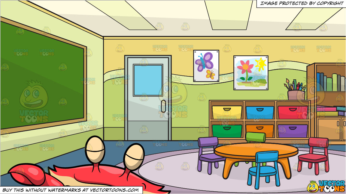 A Dabbing Crab and Inside A Kindergarten Classroom Background – Clipart