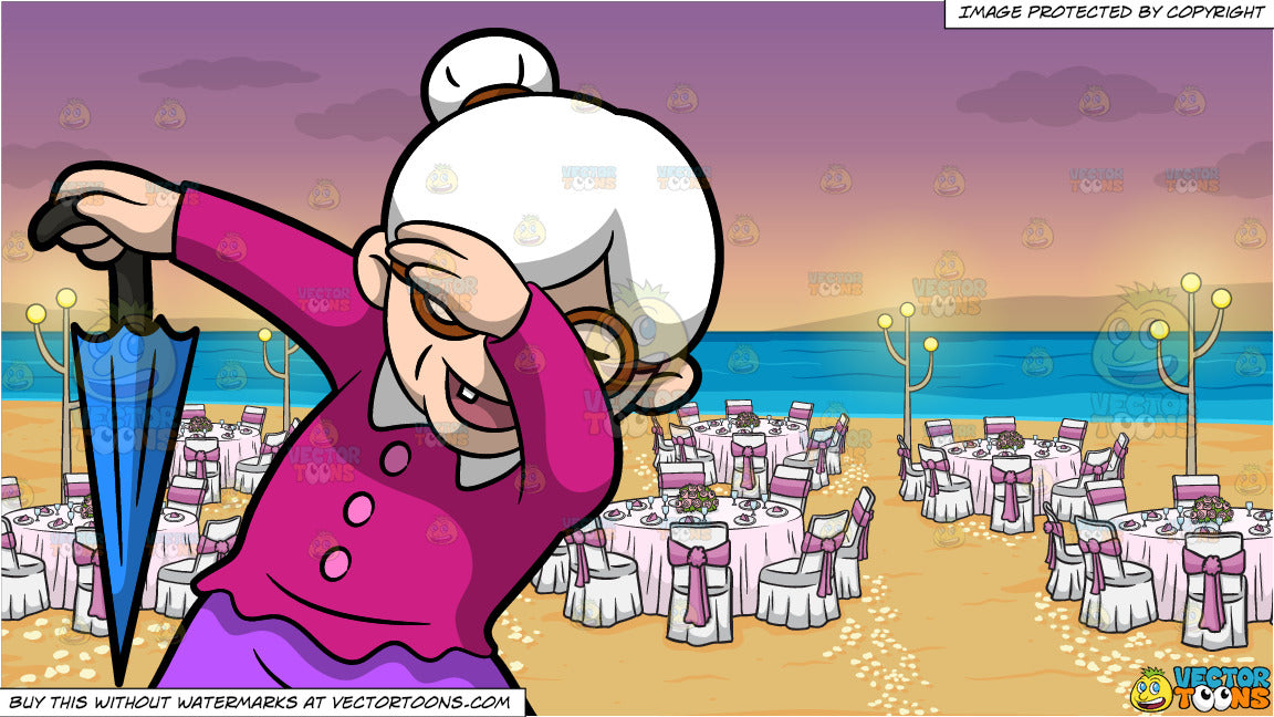 A Dabbing Grandmother And A Beach Wedding Reception Background