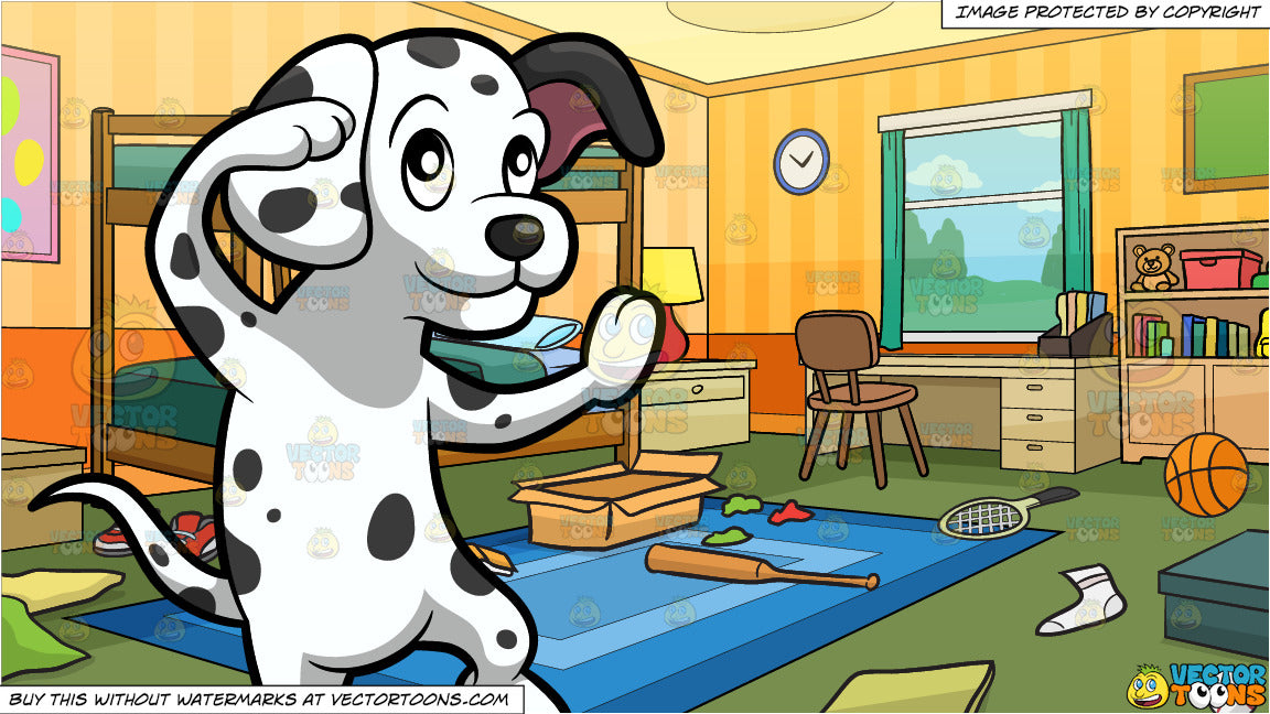 A Dancing Dalmatian And Messy Kids Bedroom Background