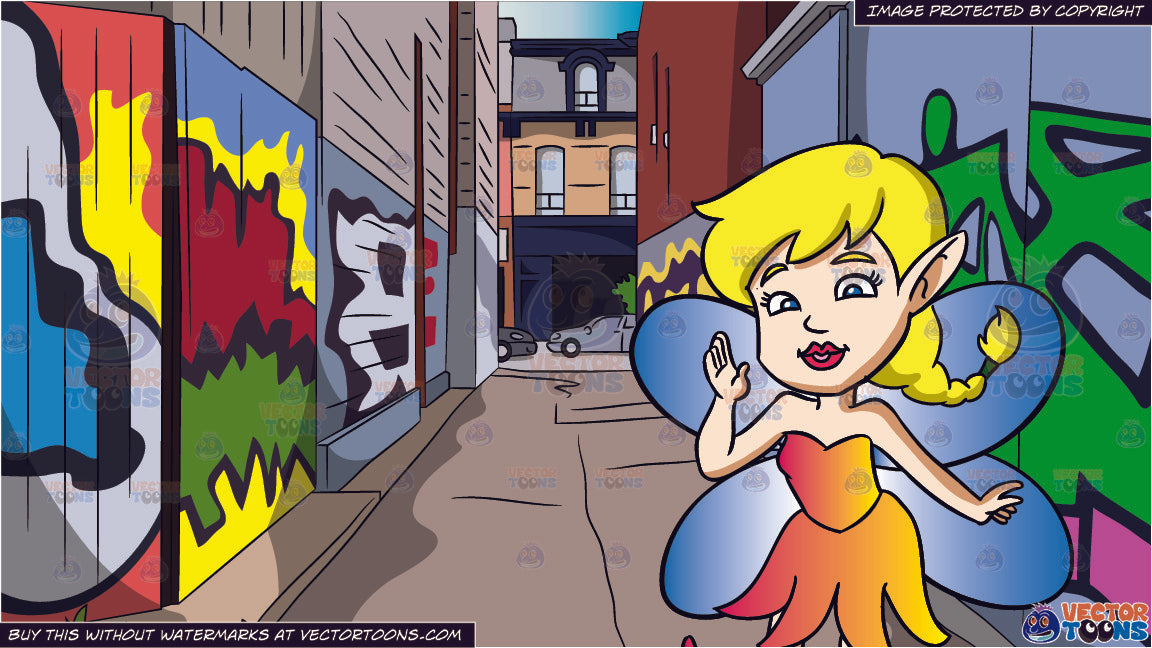 A Fairy With Golden Blonde Hair And Graffiti Alley Background