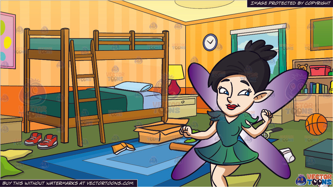 A Fairy With Purple Wings And Messy Kids Bedroom Background