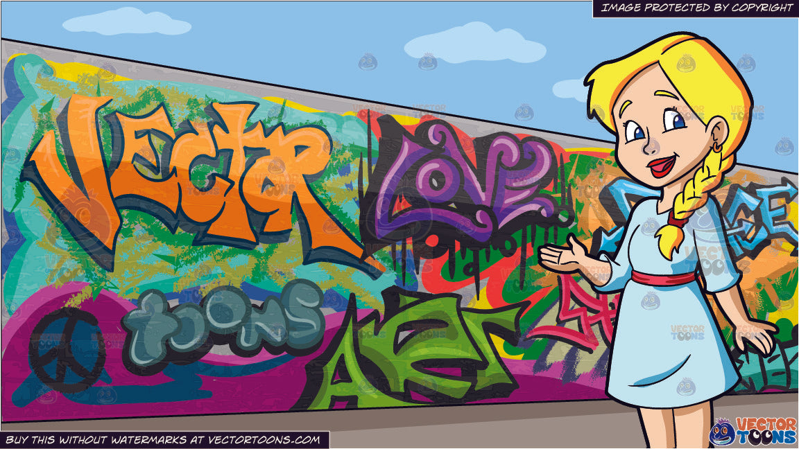 A Female High School Student With Braided Blonde Hair And A Graffiti W Clipart Cartoons By Vectortoons