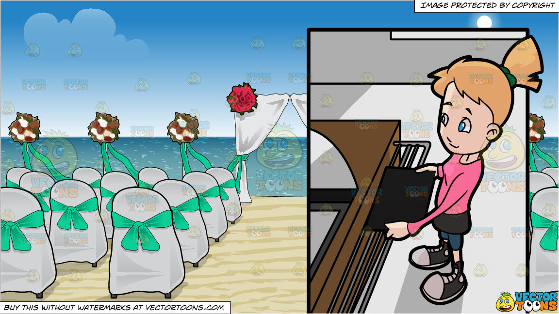 A Female Middle School Student Ordering Lunch At The School Cafeteria And Chairs And A Canopy Set Up For A Beach Wedding Background