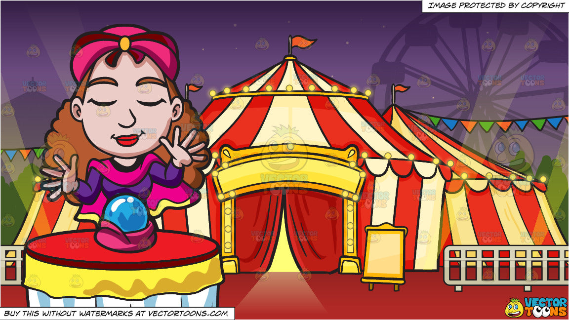 A Fortune Teller Concentrates On Her Reading And A Circus Tent Backgro Clipart Cartoons By Vectortoons