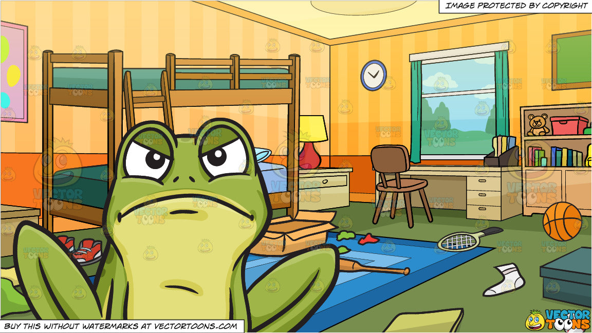 A Frowning Frog And Messy Kids Bedroom Background
