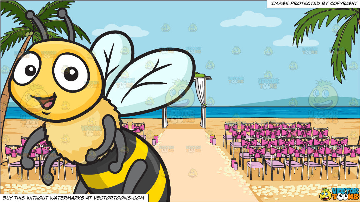 A Giddy Bee And A Beach Wedding Ceremony Venue Background Clipart
