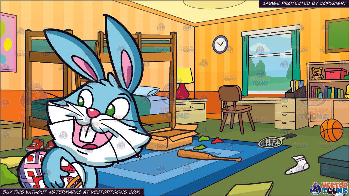 A Happy Easter Bunny And Messy Kids Bedroom Background