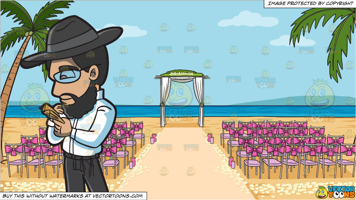 A Jewish Man Reading A Book And A Beach Wedding Ceremony Venue Background