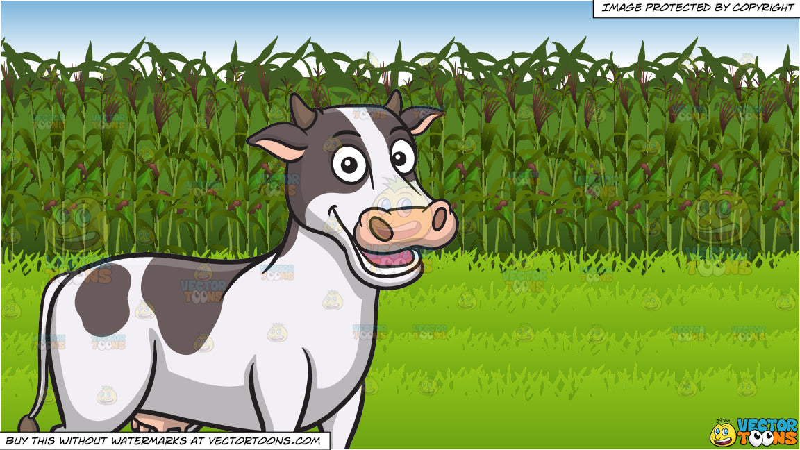 A Joyful Cow And Corn Field Background Clipart Cartoons By Vectortoons