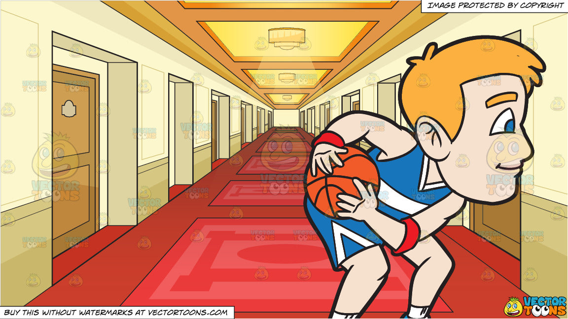 A Male Basketball Athlete On The Court And Hallway Leading To