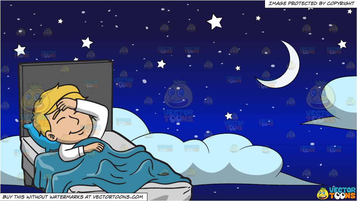 A Man Having A Nice Dream And Stars Moon And Clouds Background