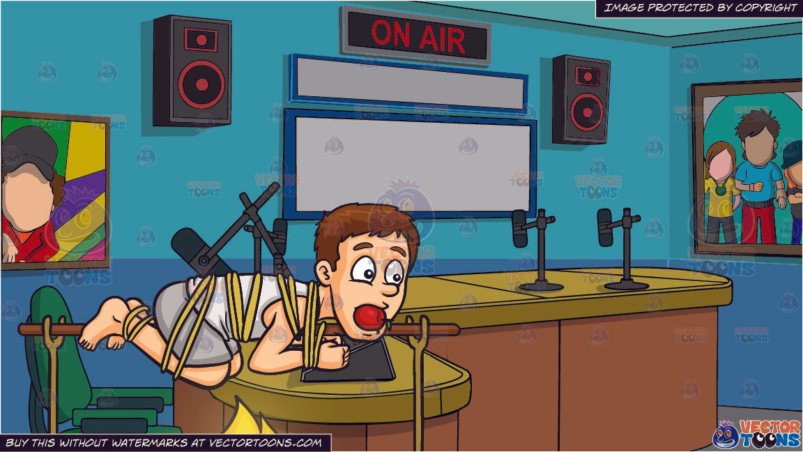 A Man Roasting Over A Fire And A Radio Station Studio Room Background