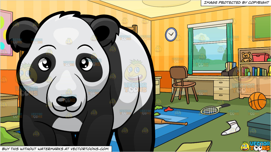 A Panda Bear Walking Around At The Zoo And Messy Kids Bedroom Background