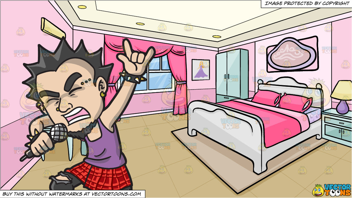 A Punk Rock Star Wearing A Kilt And A Bedroom Of A Teenage Girl Background