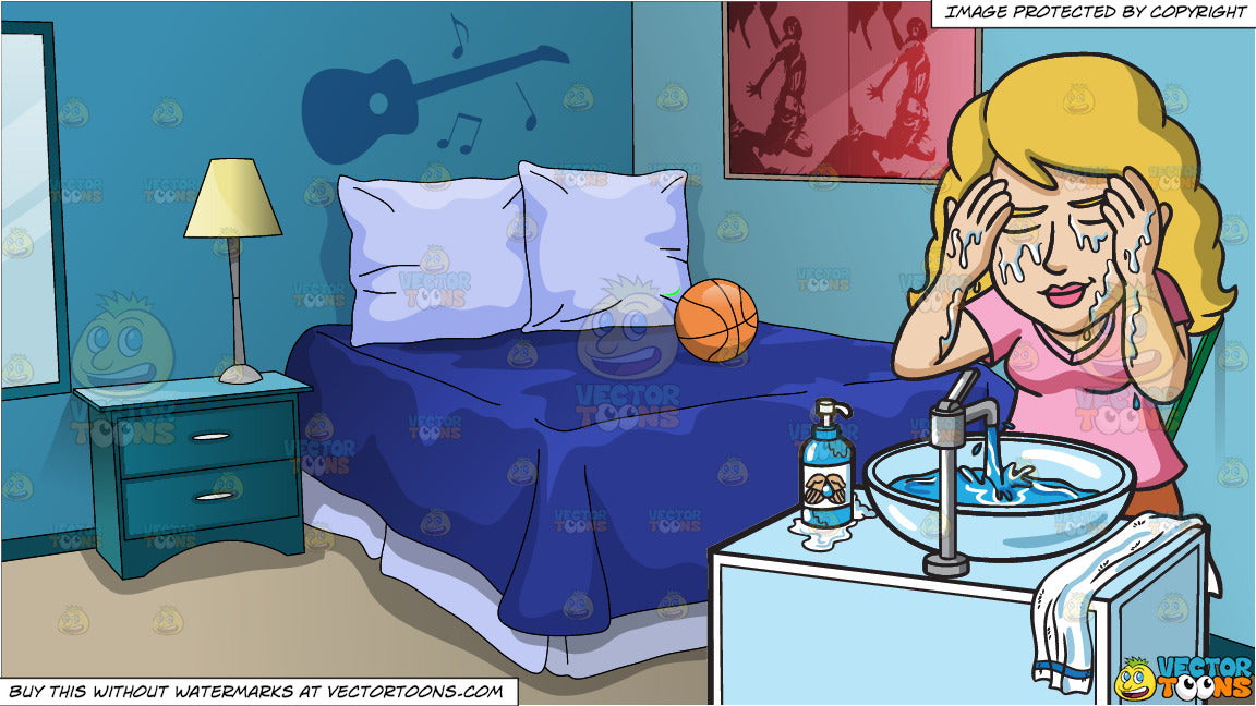 A Woman Cleaning Her Face And Adolescent Boys Bedroom Background