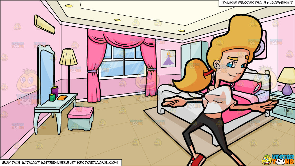 a woman enjoying her time while strutting some dance moves and a bedroom of  a teenage girl background