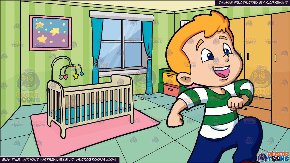 A Young Boy Marching On In Excitement And A Bedroom Of A Baby Background