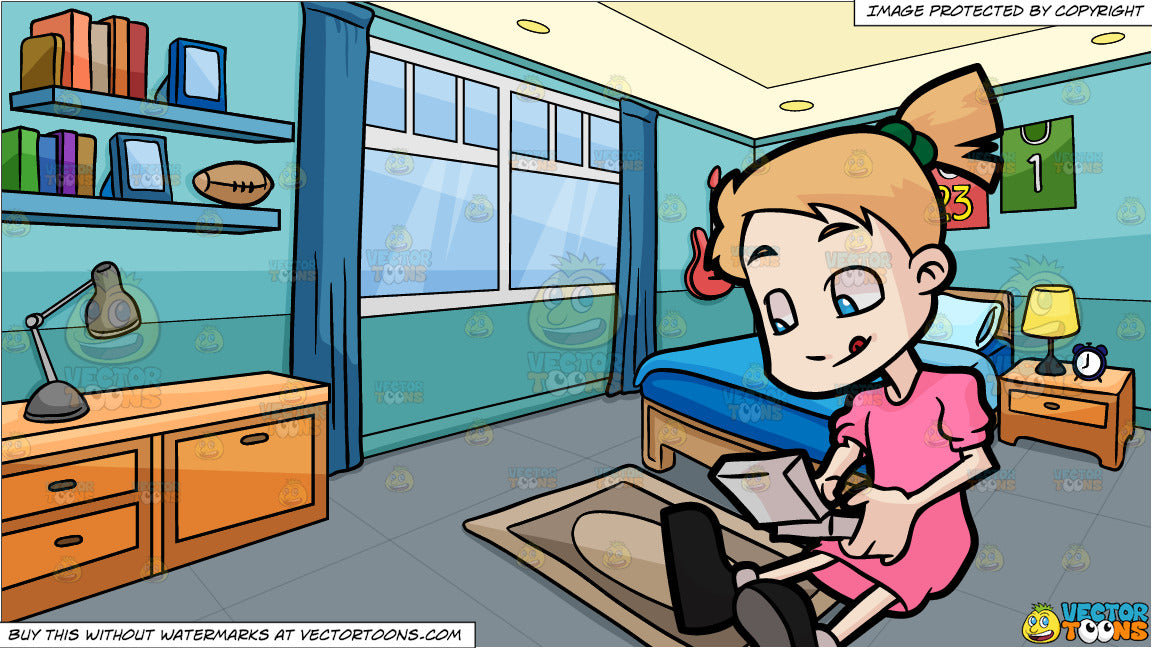 A Young Girl Playing A Game In Her Portable Video Game Console And A Bedroom Of A Boy Background