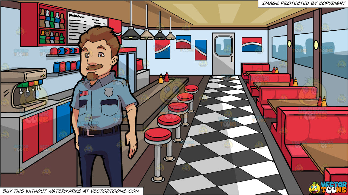 An American Security Guard And The Interior Of A Soda Shop Background Clipart Cartoons By Vectortoons