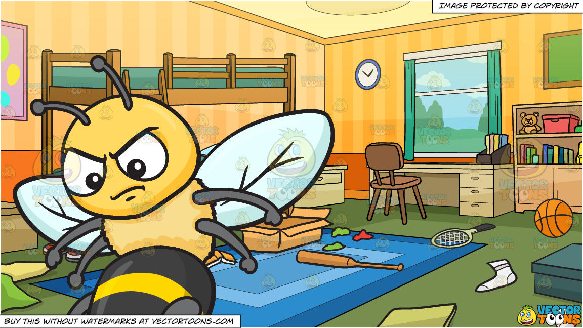 An Angry Bee And Messy Kids Bedroom Background