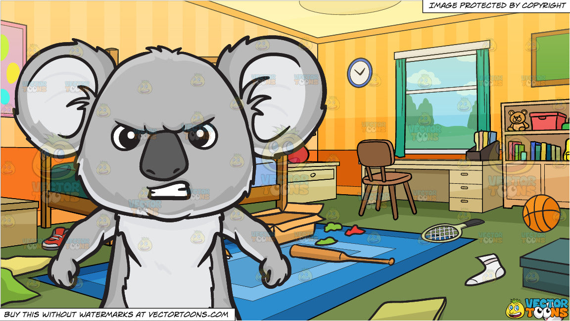 An Angry Koala Bear And Messy Kids Bedroom Background