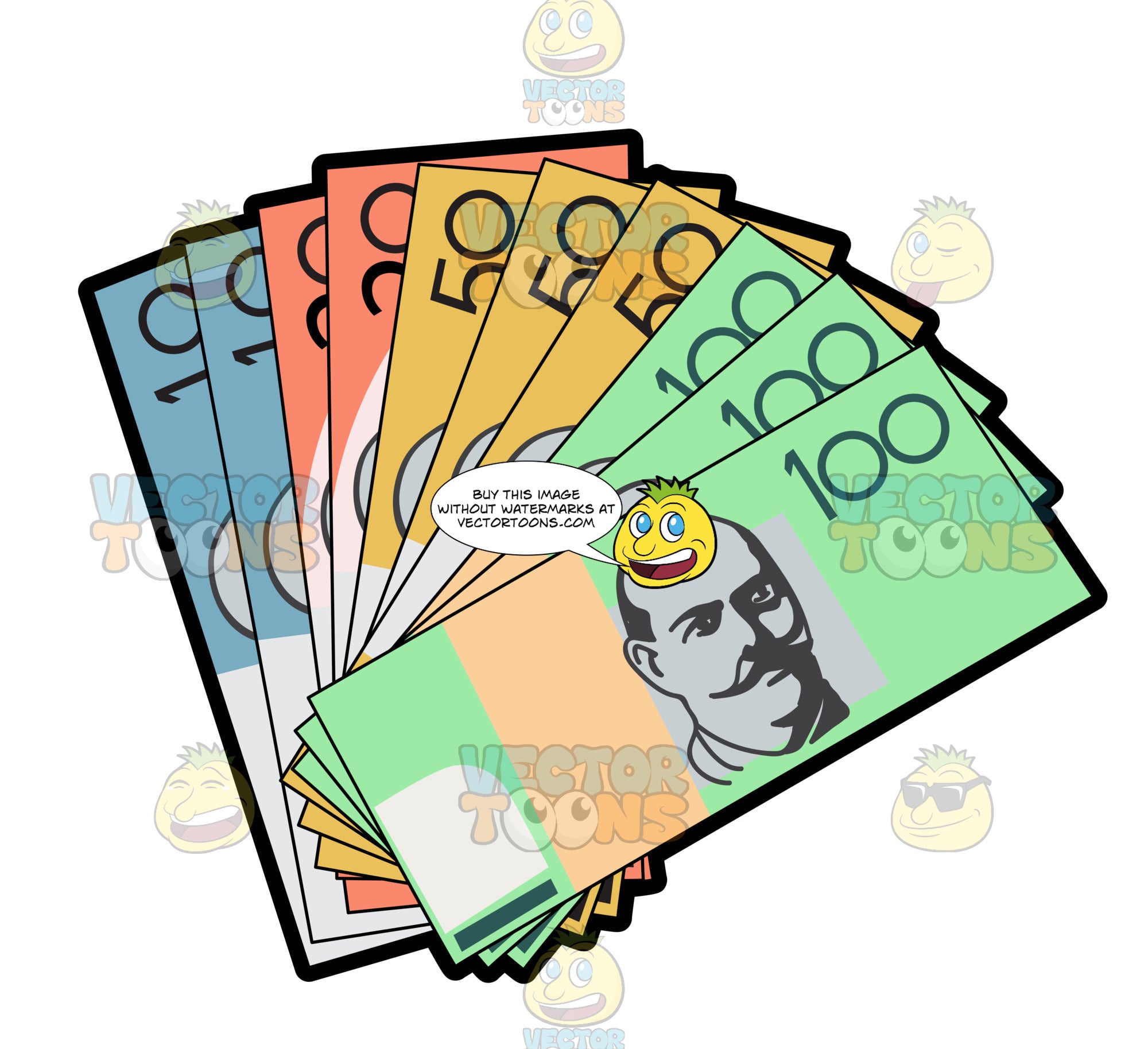 frø Bekræftelse himmel Cartoon: Spread Of The Current Australian Dollar Bank Notes | Clipart Images