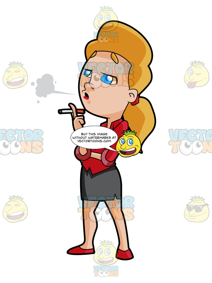 Blonde Woman Smoking A Cigarette – Clipart Cartoons By VectorToons