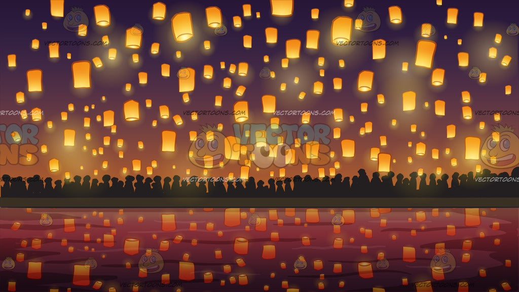 Flying Paper Lanterns At Diwali Festival Background – Clipart Cartoons