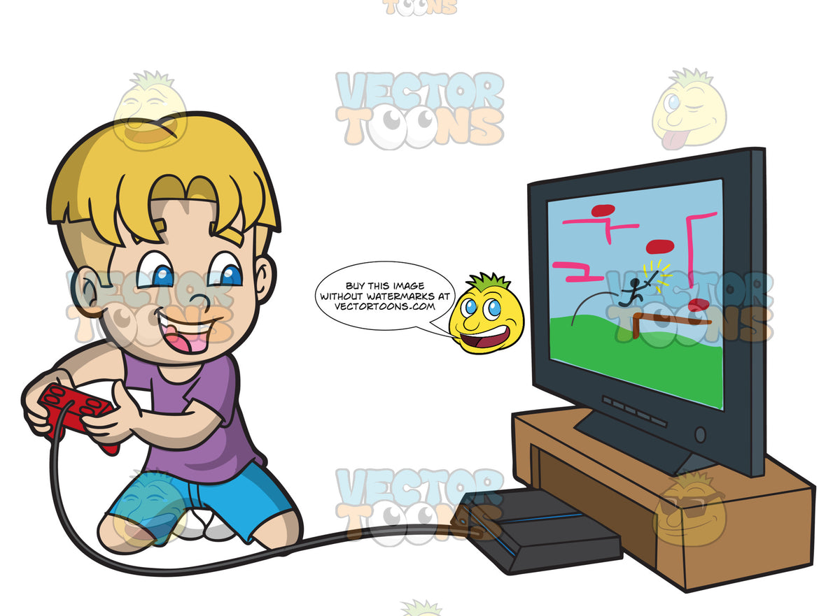An Excited Kid Playing A Video Game Clipart Cartoons By Vectortoons