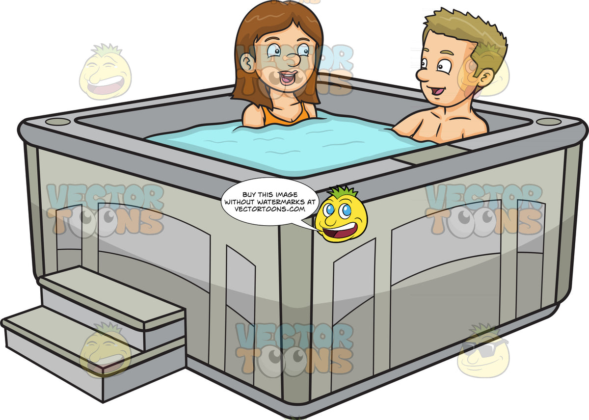 A Couple Chats While Enjoying Their Hot Tub Dip Clipart