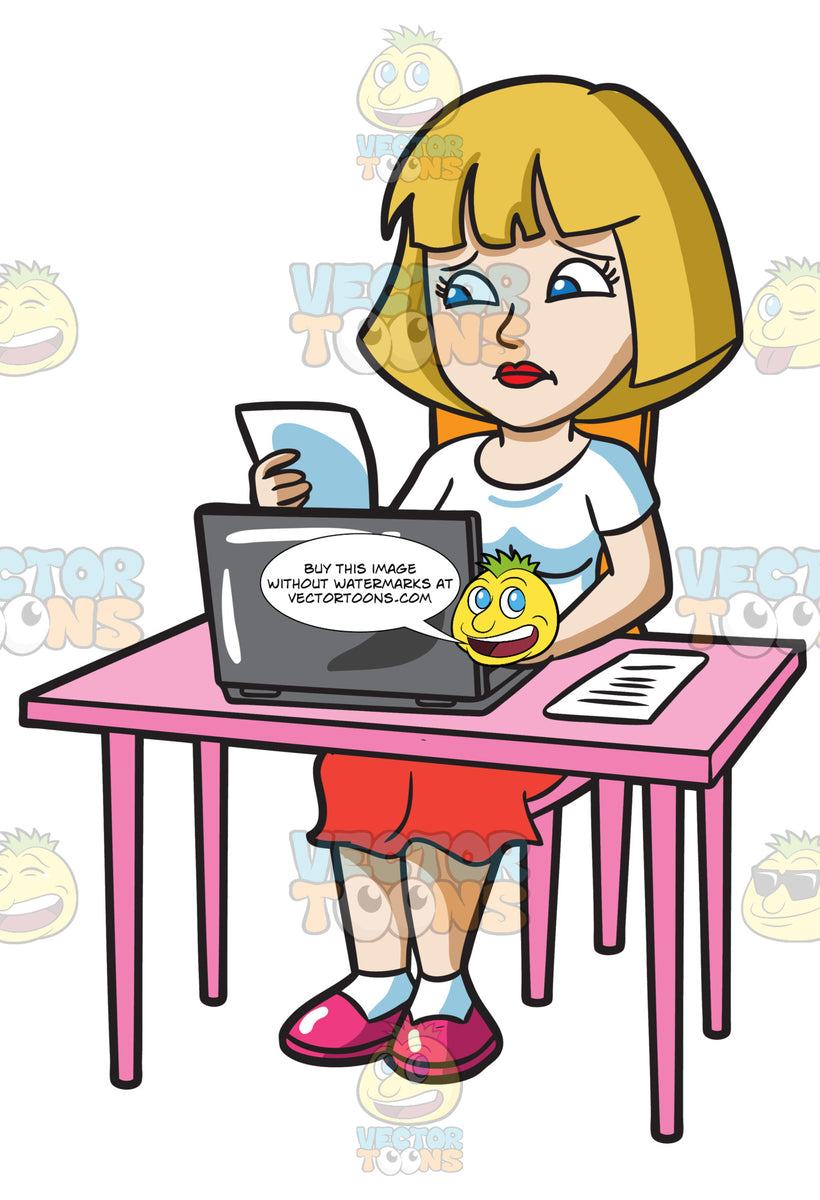 A Woman Looking Sad While Paying Her Bills Online – Clipart Cartoons By