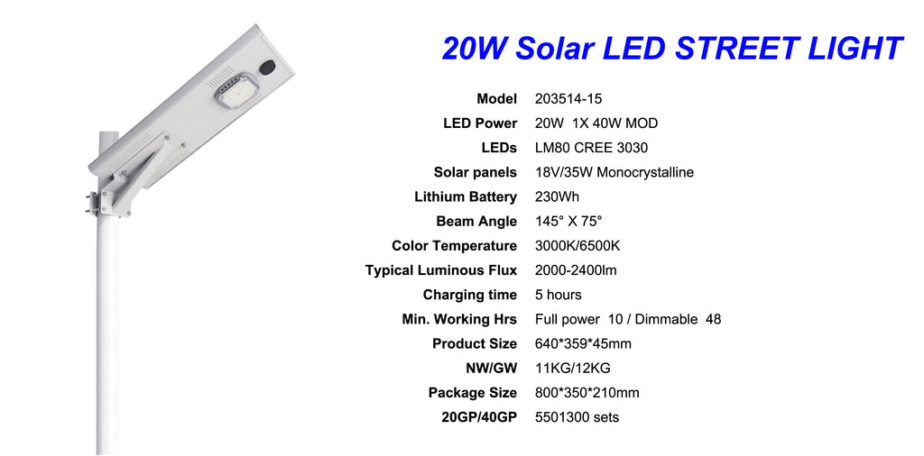 20W all in one solar led street light