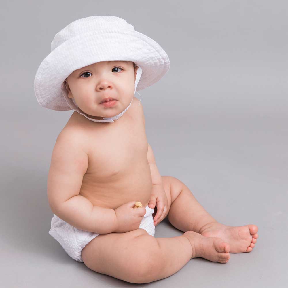 White Seersucker UPF 25+ Bucket Hat