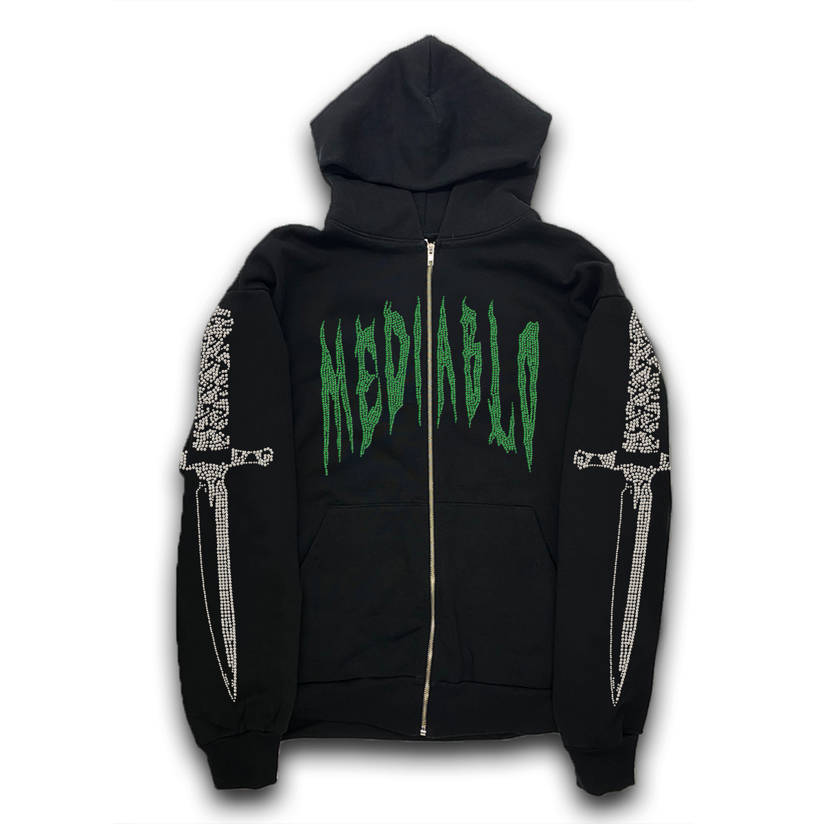 枚数限定! Cream OUR & BRAND,UNKNOWN Green Dagger Rhinestone Zip Up