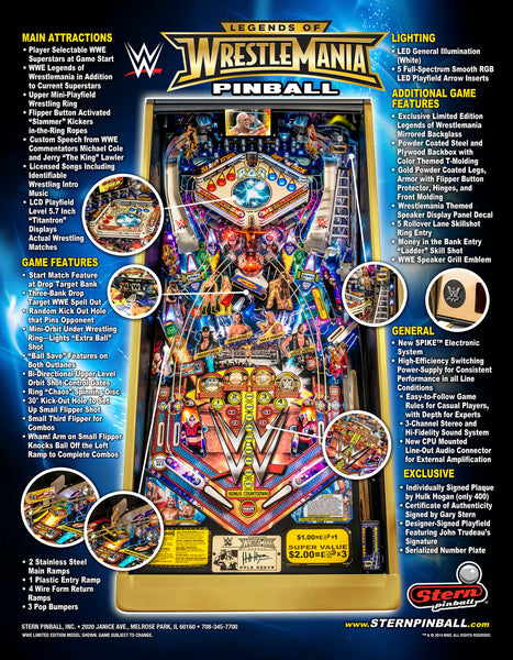 Legends Of Wrestlemania Limited Edition Pinball