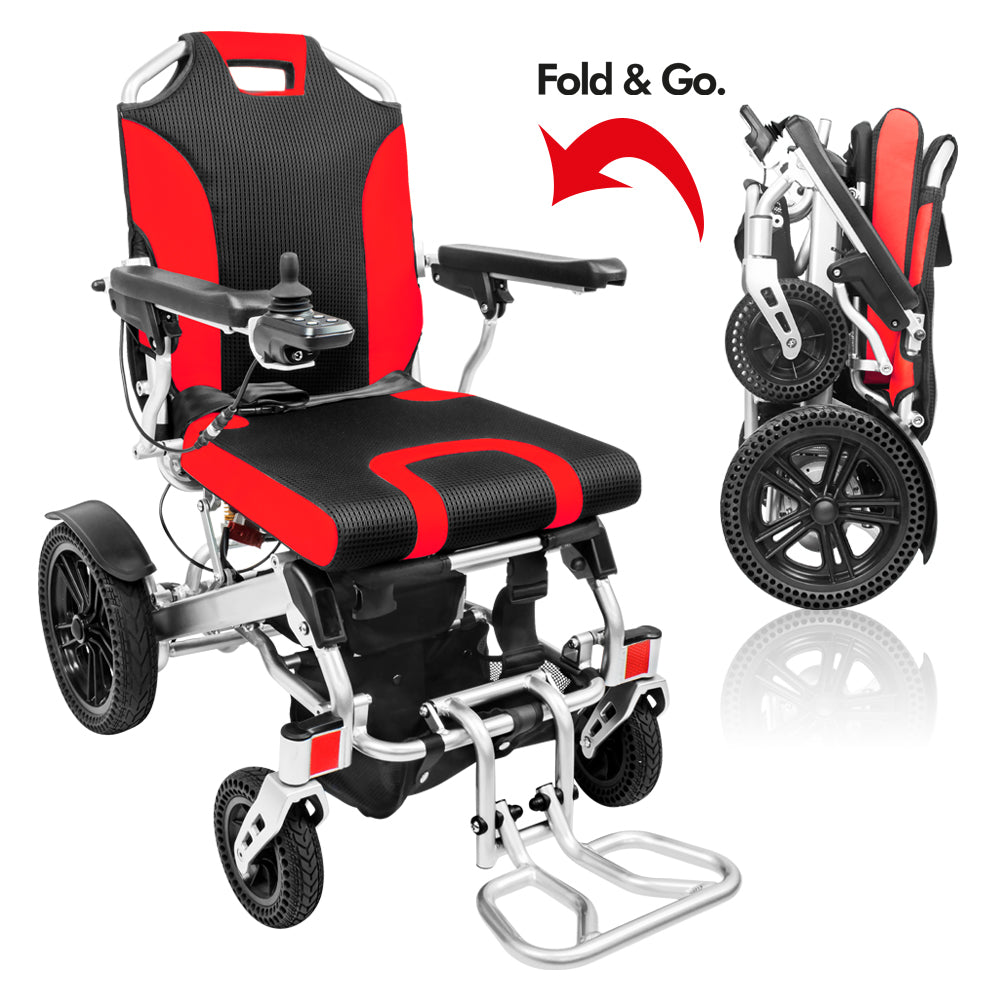 Pop Fold Go Portable Powered Folding Wheelchair 2020 Red