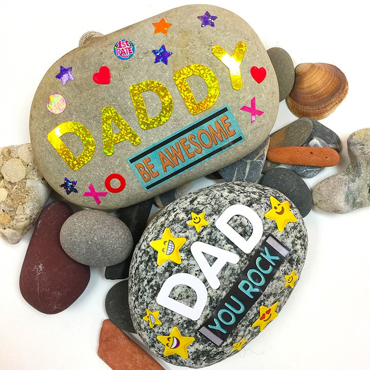 Kid project to make for Father's day using rocks and stickers