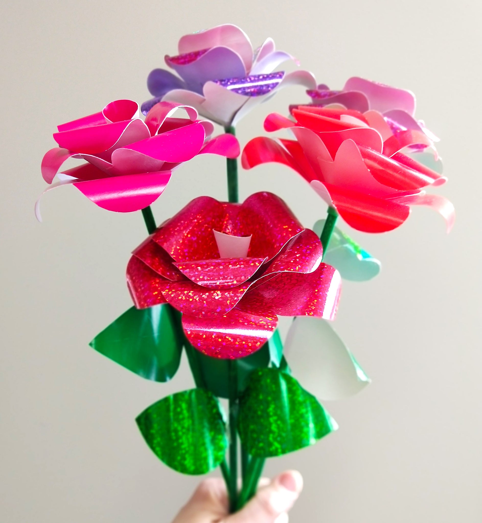 how to make glitter paper roses for Valentines Day